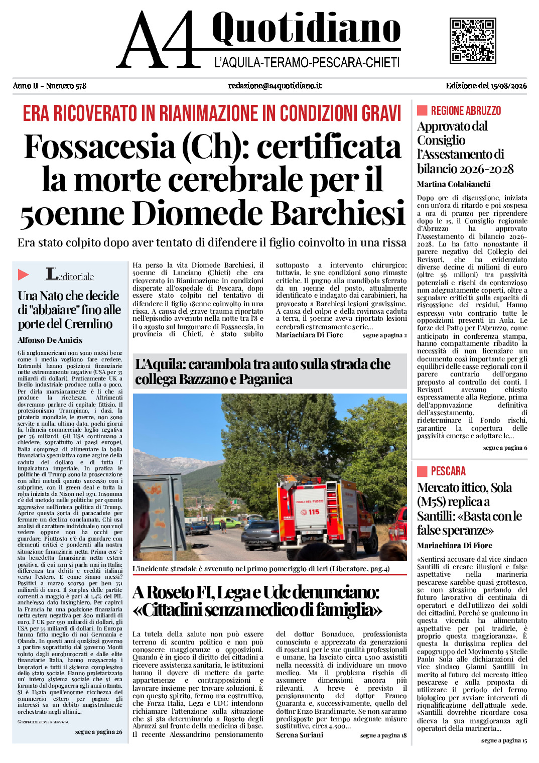 ANNO II - NUMERO 578 - Edizione del 15/08/2026