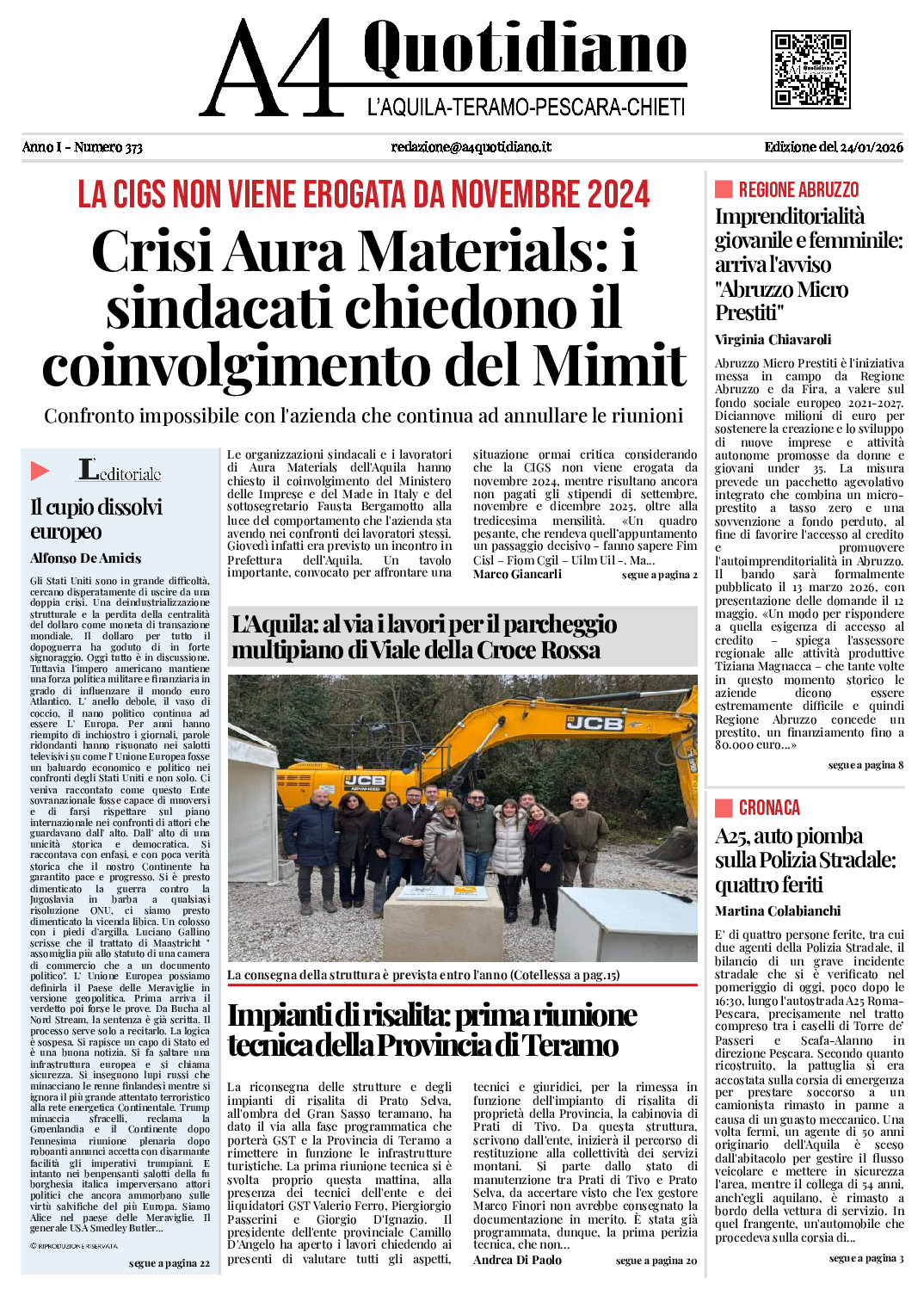 ANNO I - NUMERO 373 - Edizione del 24/01/2026