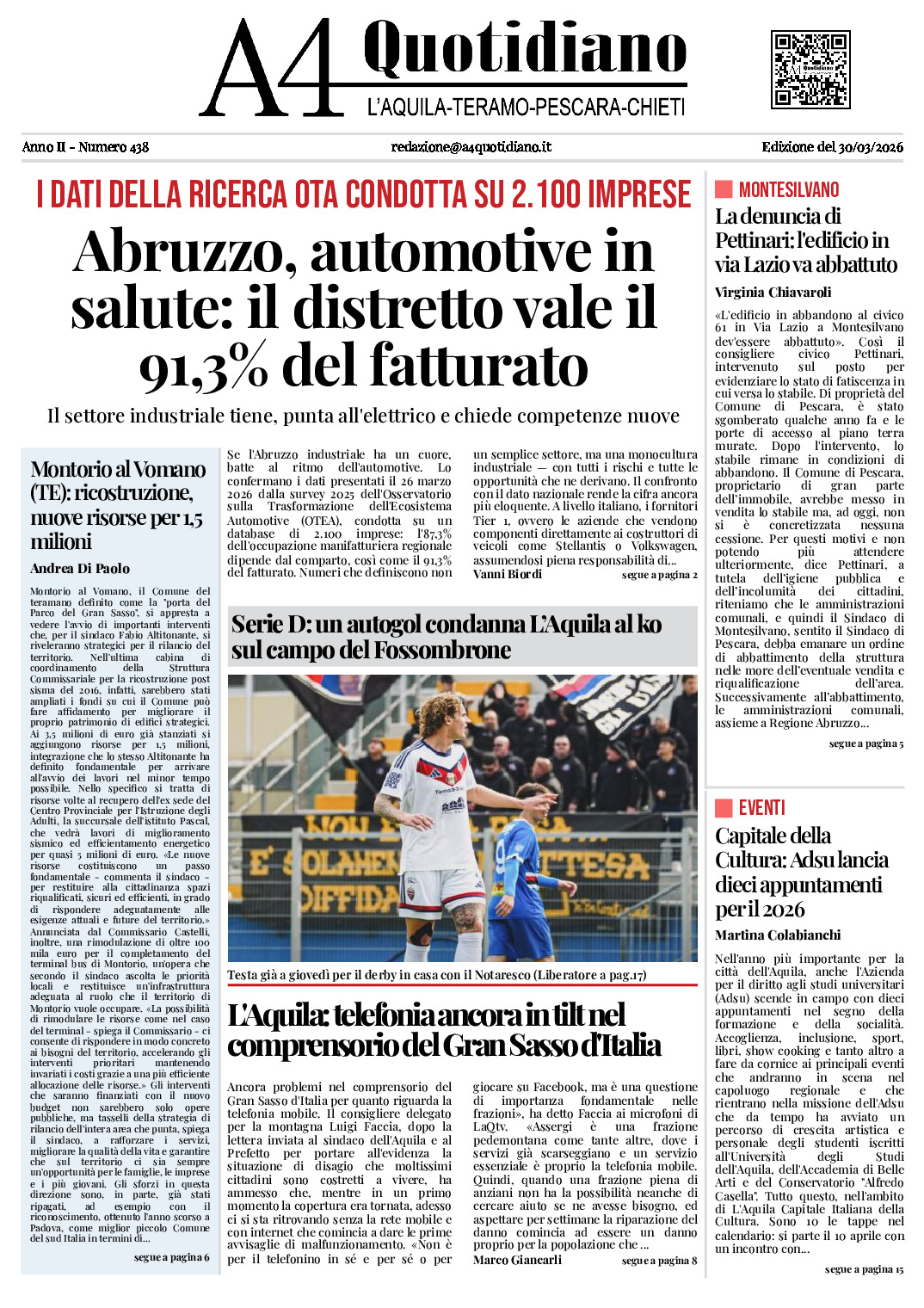 ANNO II - NUMERO 438 - Edizione del 30/03/2026