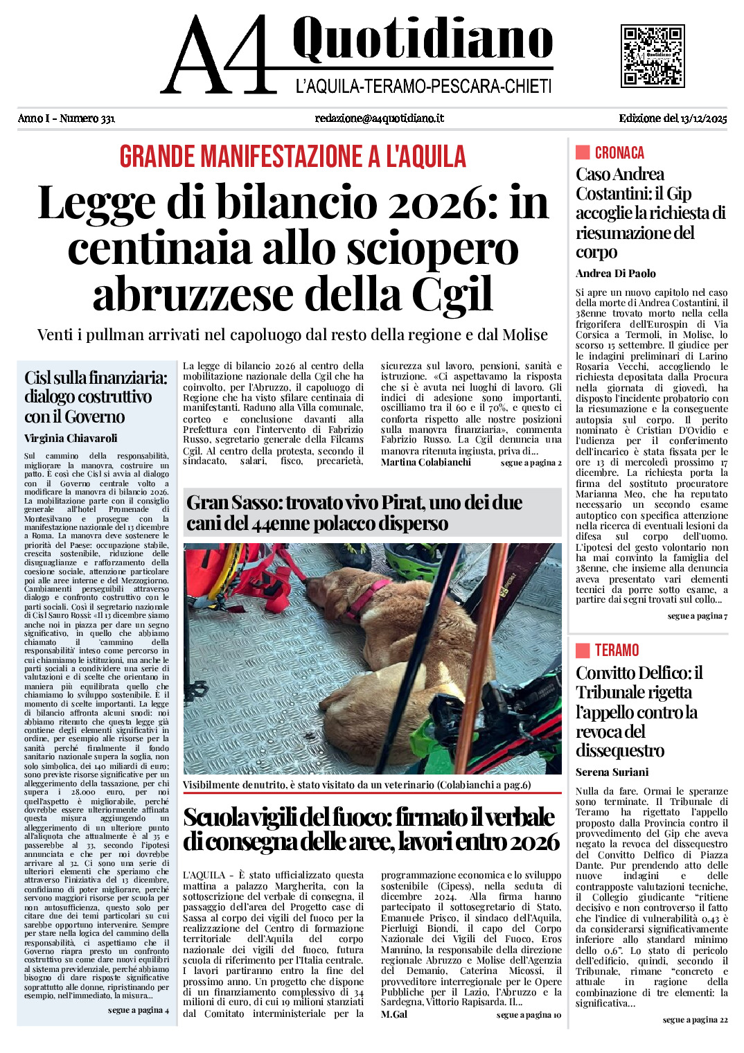 ANNO I - NUMERO 331 - Edizione del 13/12/2025