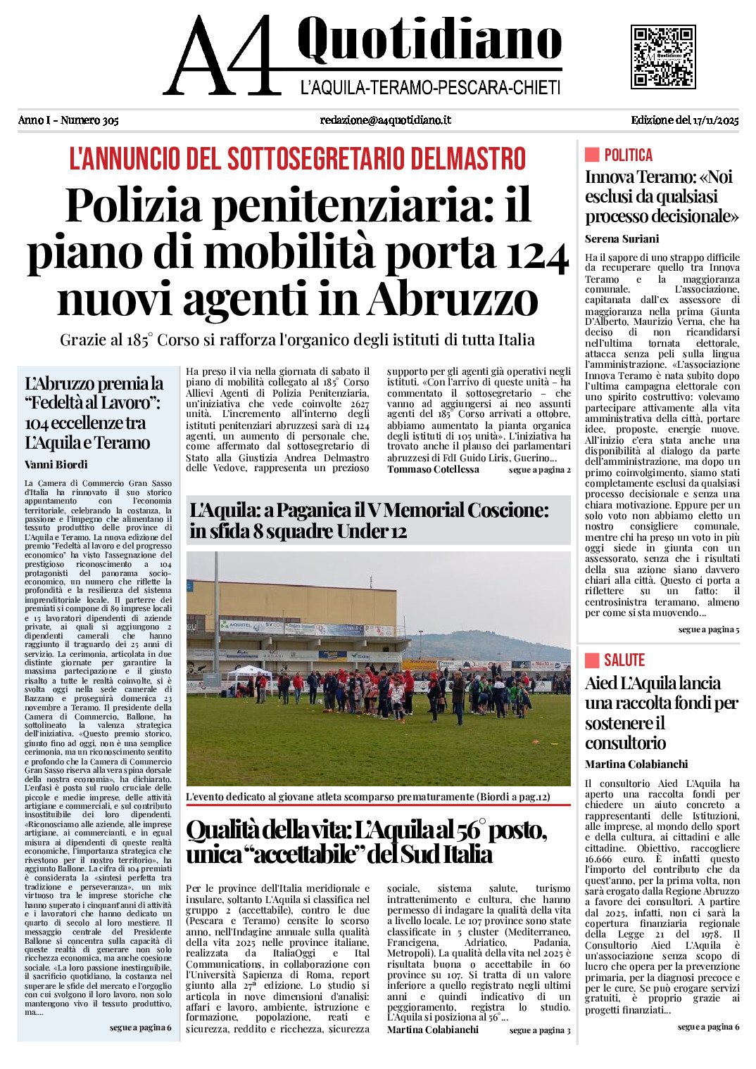ANNO I - NUMERO 305 - Edizione del 17/11/2025