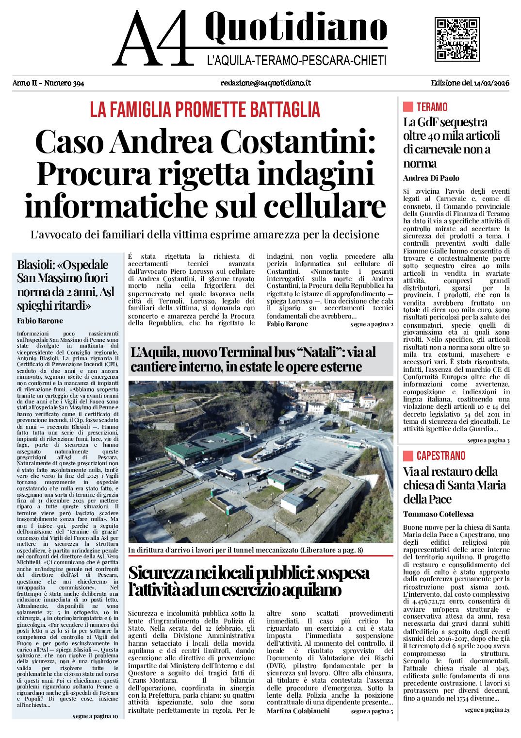 ANNO II - NUMERO 394 - Edizione del 14/02/2026