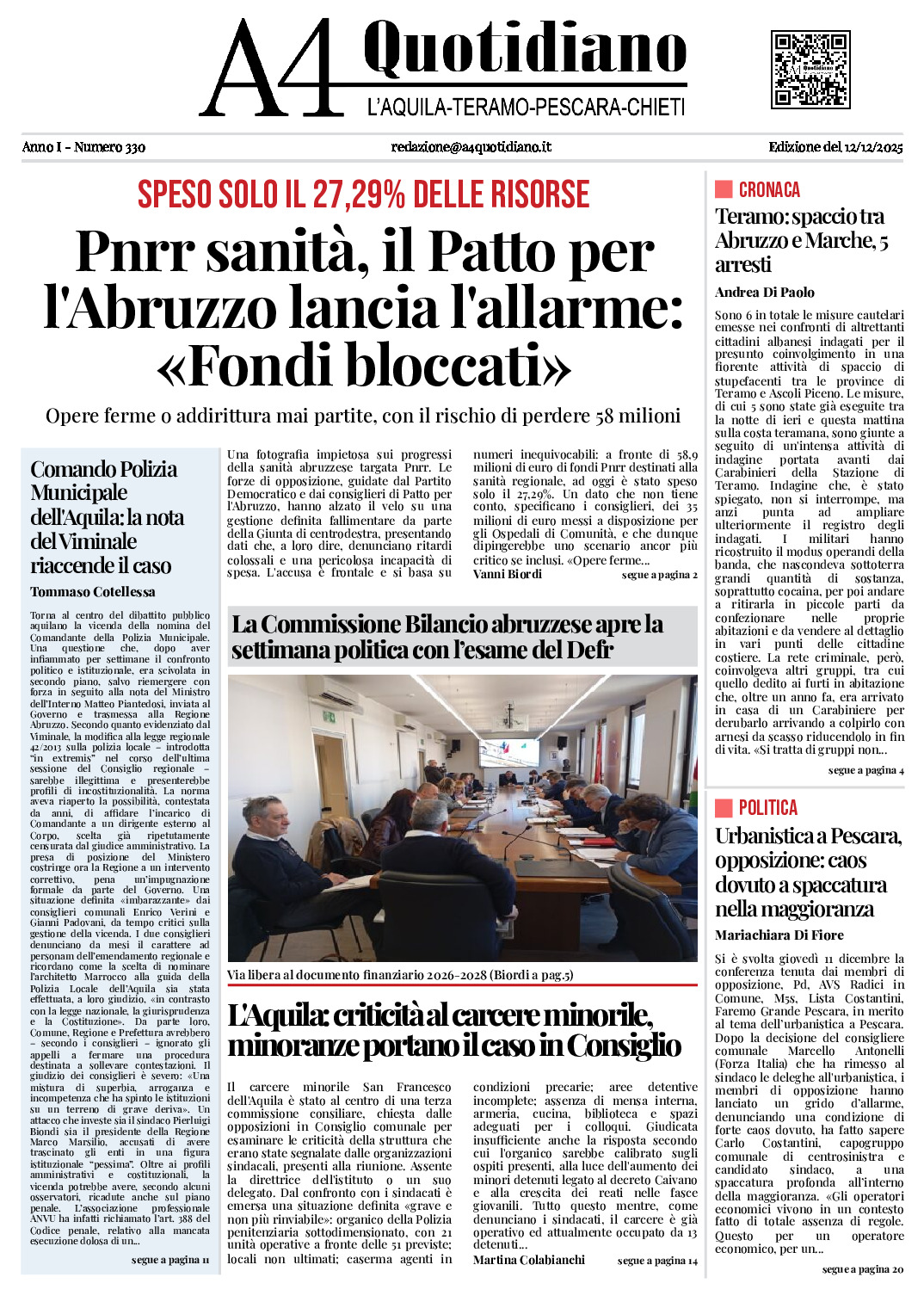ANNO I - NUMERO 330 - Edizione del 12/12/2025