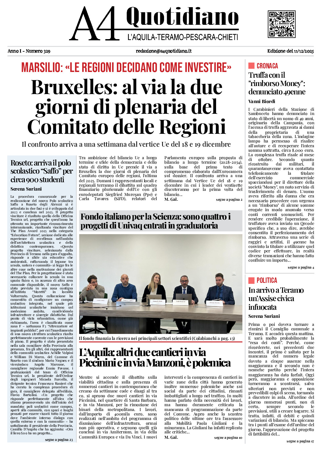 ANNO I - NUMERO 329 - Edizione del 11/12/2025