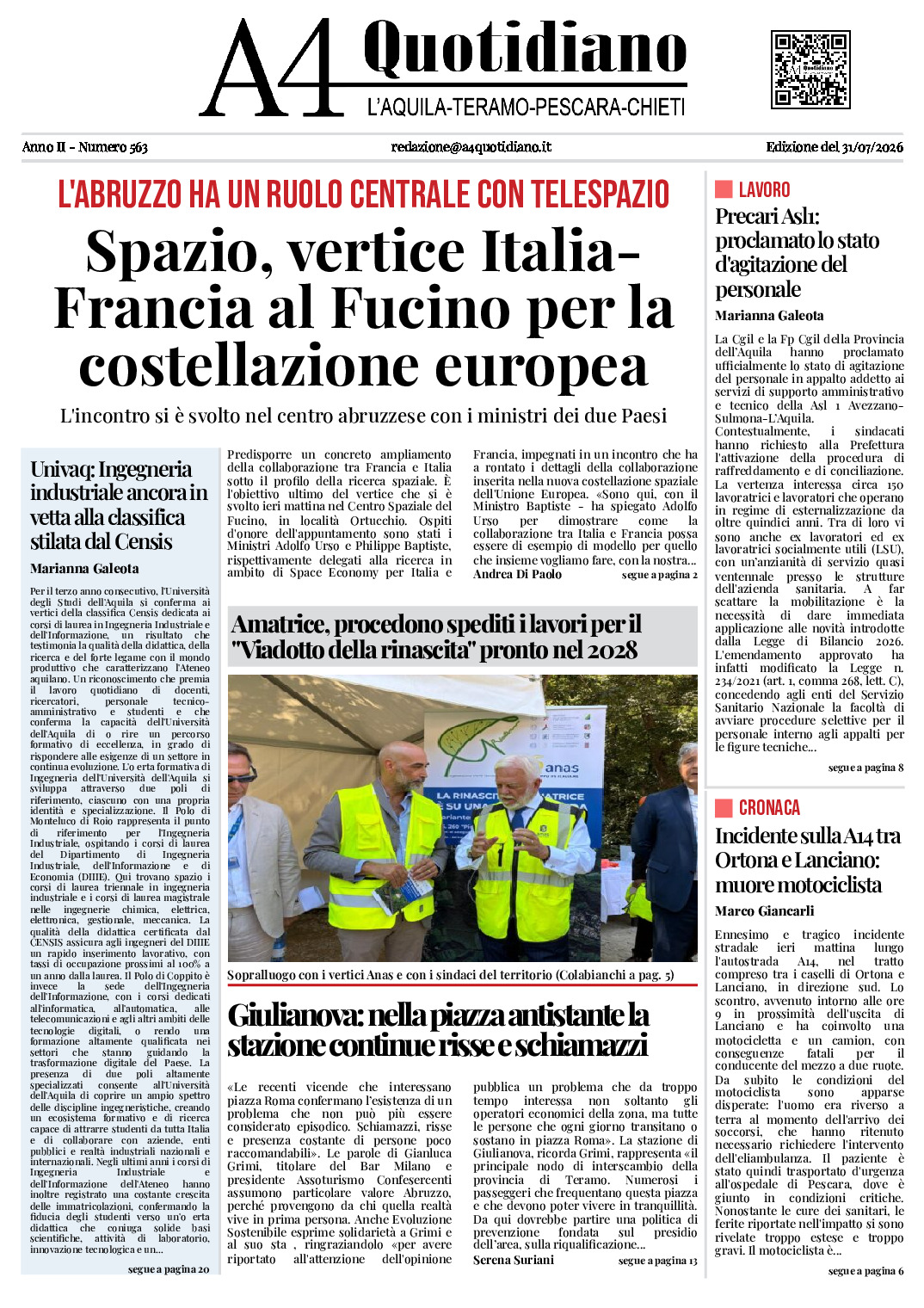 ANNO II - NUMERO 563 - Edizione del 31/07/2026