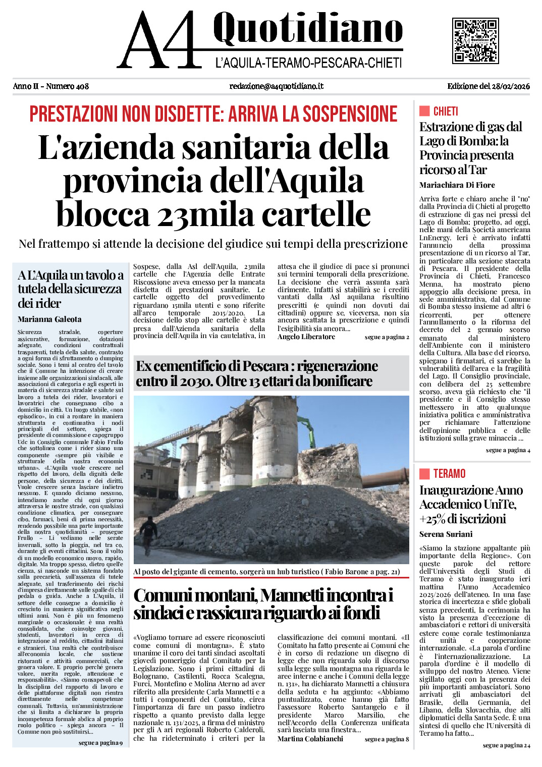 ANNO II - NUMERO 408 - Edizione del 28/02/2026