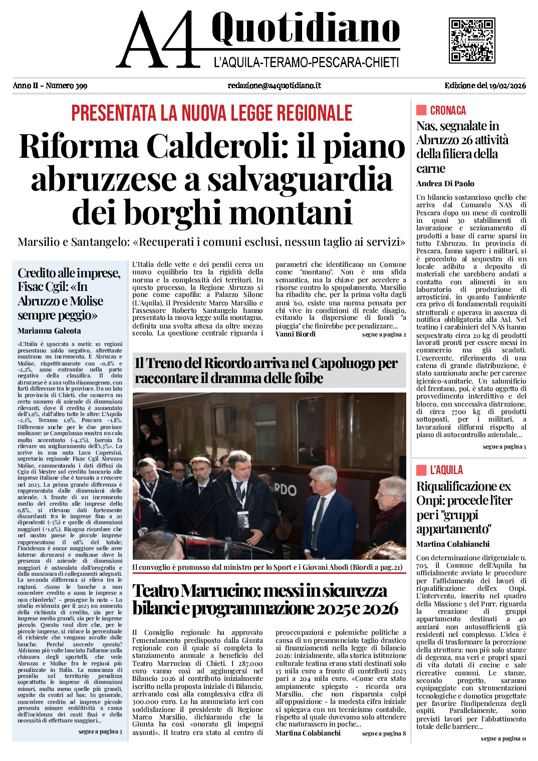 ANNO II - NUMERO 399 - Edizione del 19/02/2026