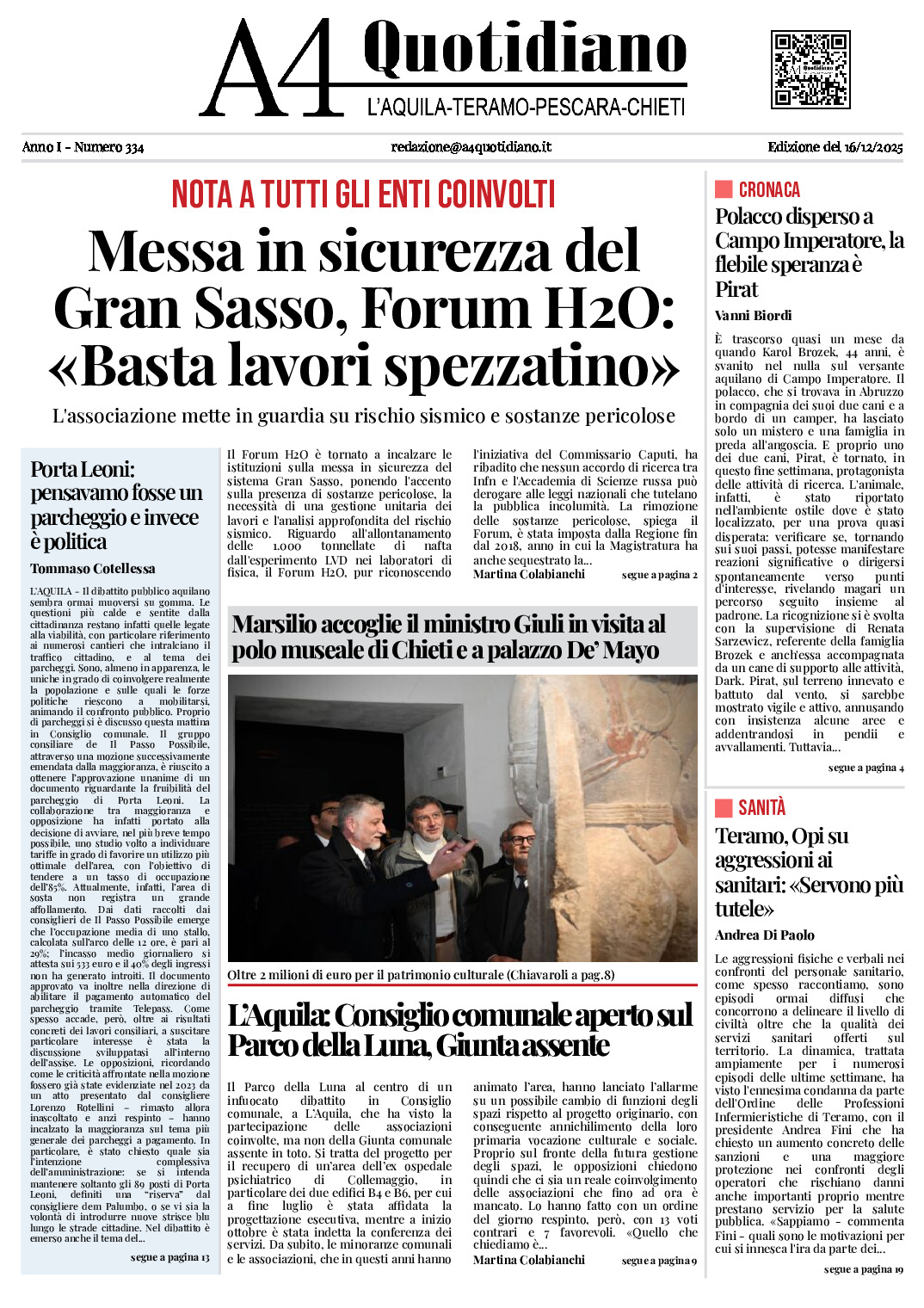 ANNO I - NUMERO 334 - Edizione del 16/12/2025