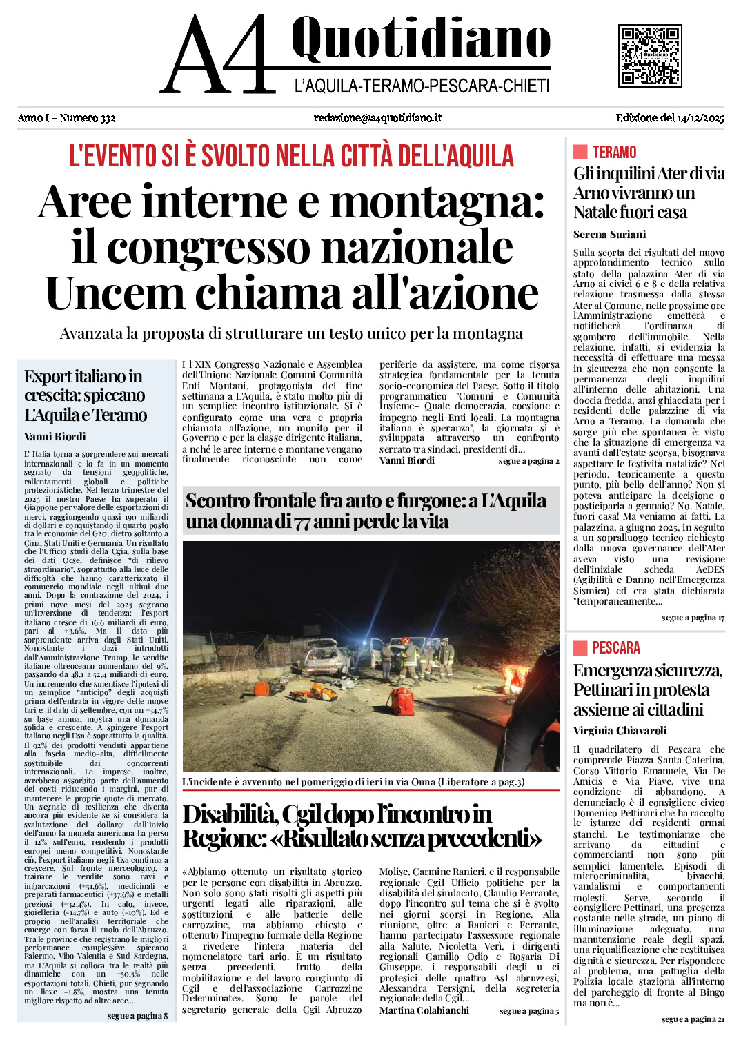 ANNO I - NUMERO 332 - Edizione del 14/12/2025
