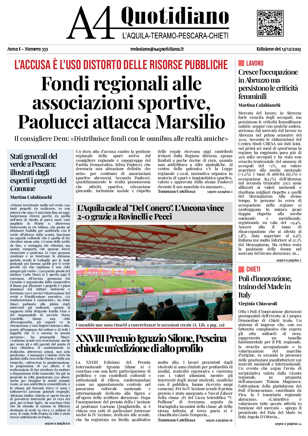 ANNO I - NUMERO 333 - Edizione del 15/12/2025